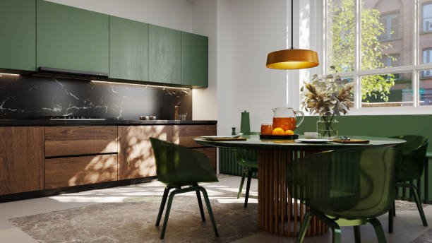 Modern kitchen furniture in green