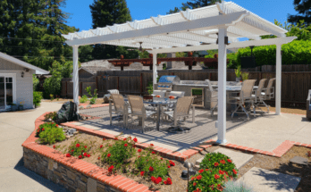 Free Standing Covered Pergola Next to House