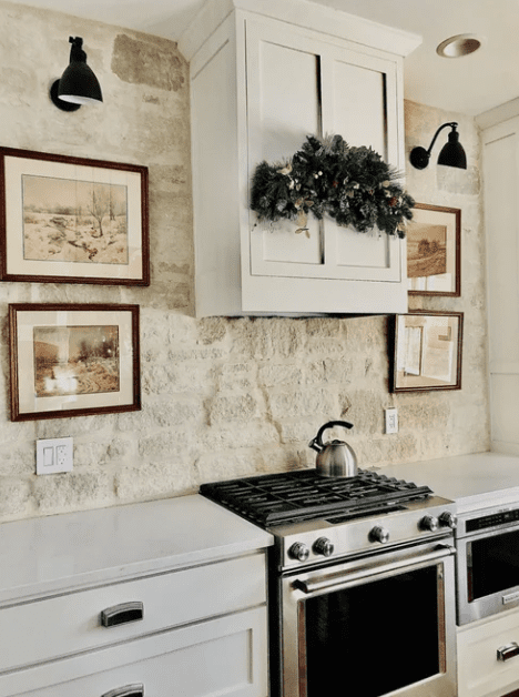 Limestone backsplash